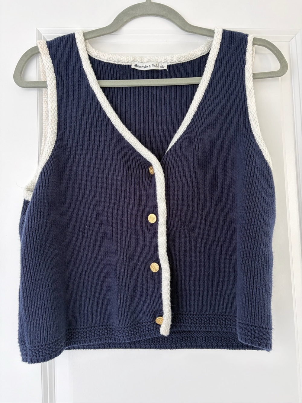 Abercrombie & Fitch Navy Sleeveless Knit Vest with Cream Trim